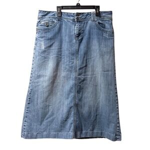 Cato Denim Skirt Midi Womens 12 Blue Studded Jean Distressed Y2K Western Boho